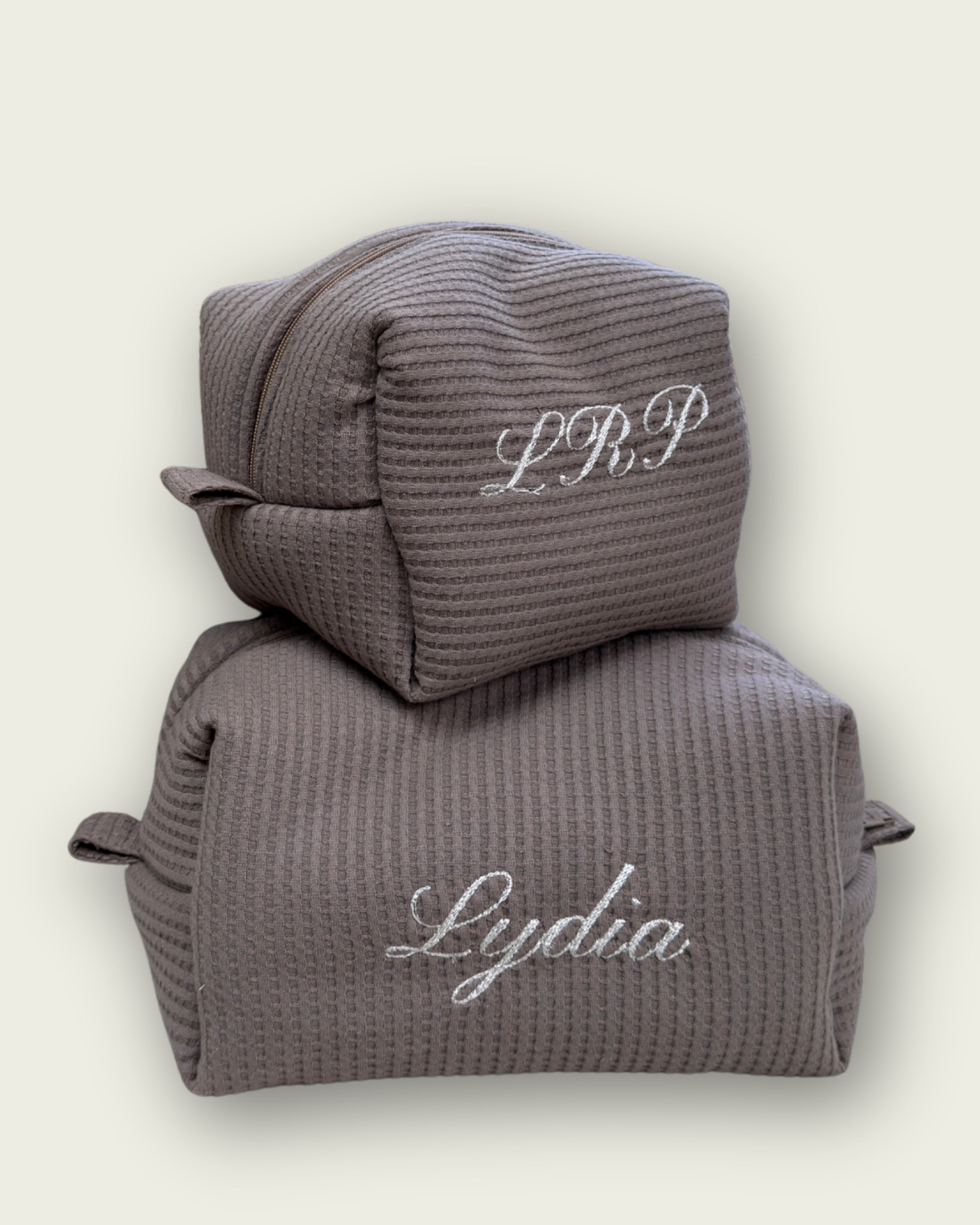 Taupe Waffle Knit Wash Bag