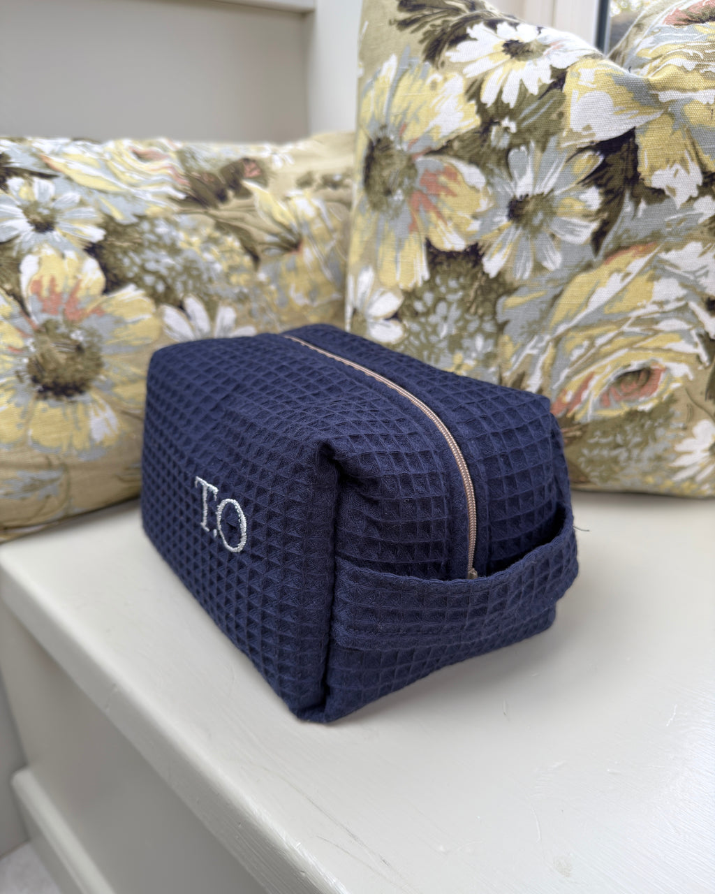 Navy Waffle Wash Bag