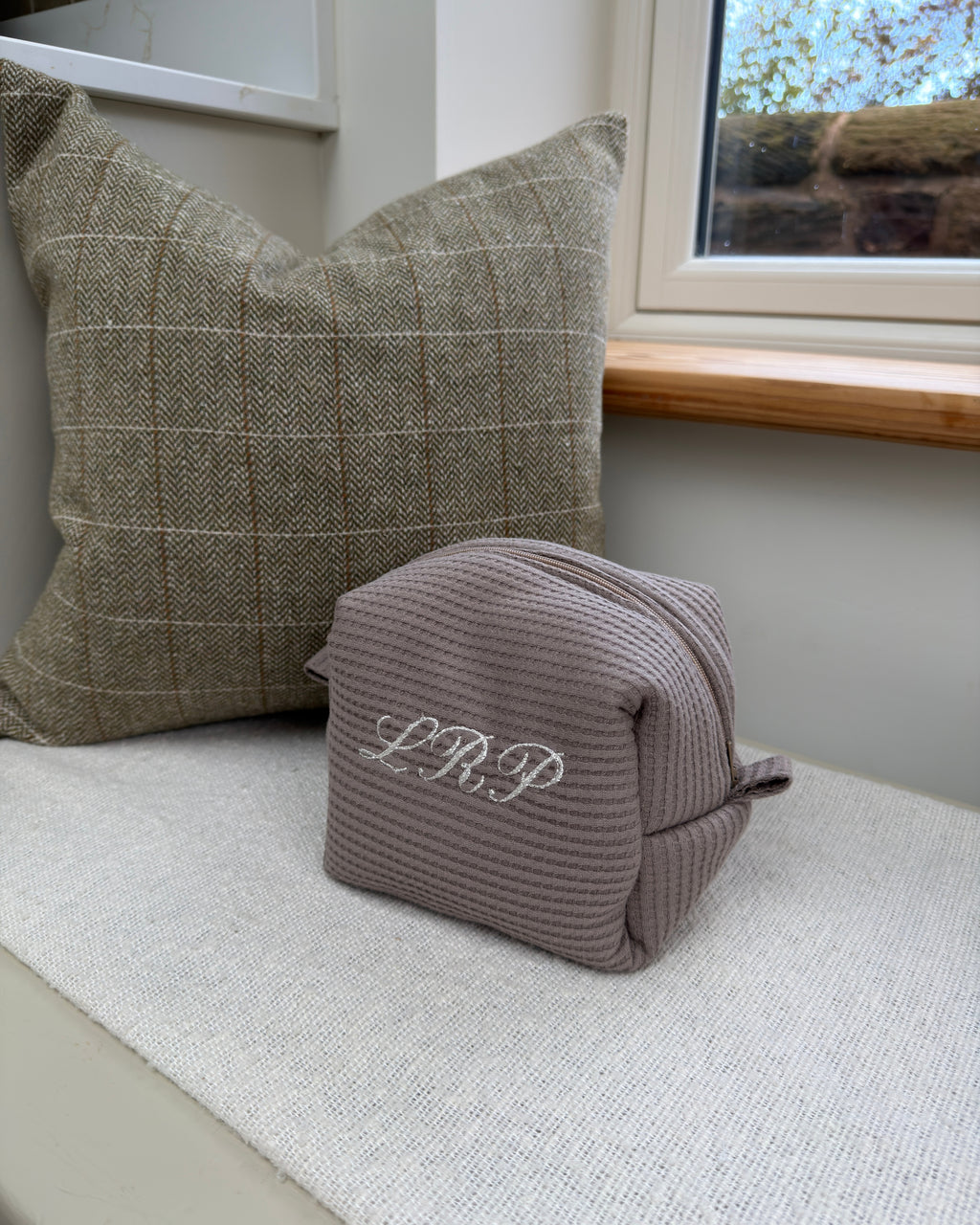 Taupe Waffle Knit Wash Bag