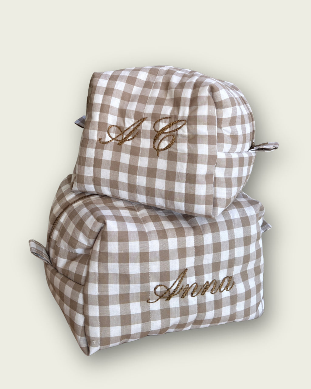 Beige Gingham Wash Bag