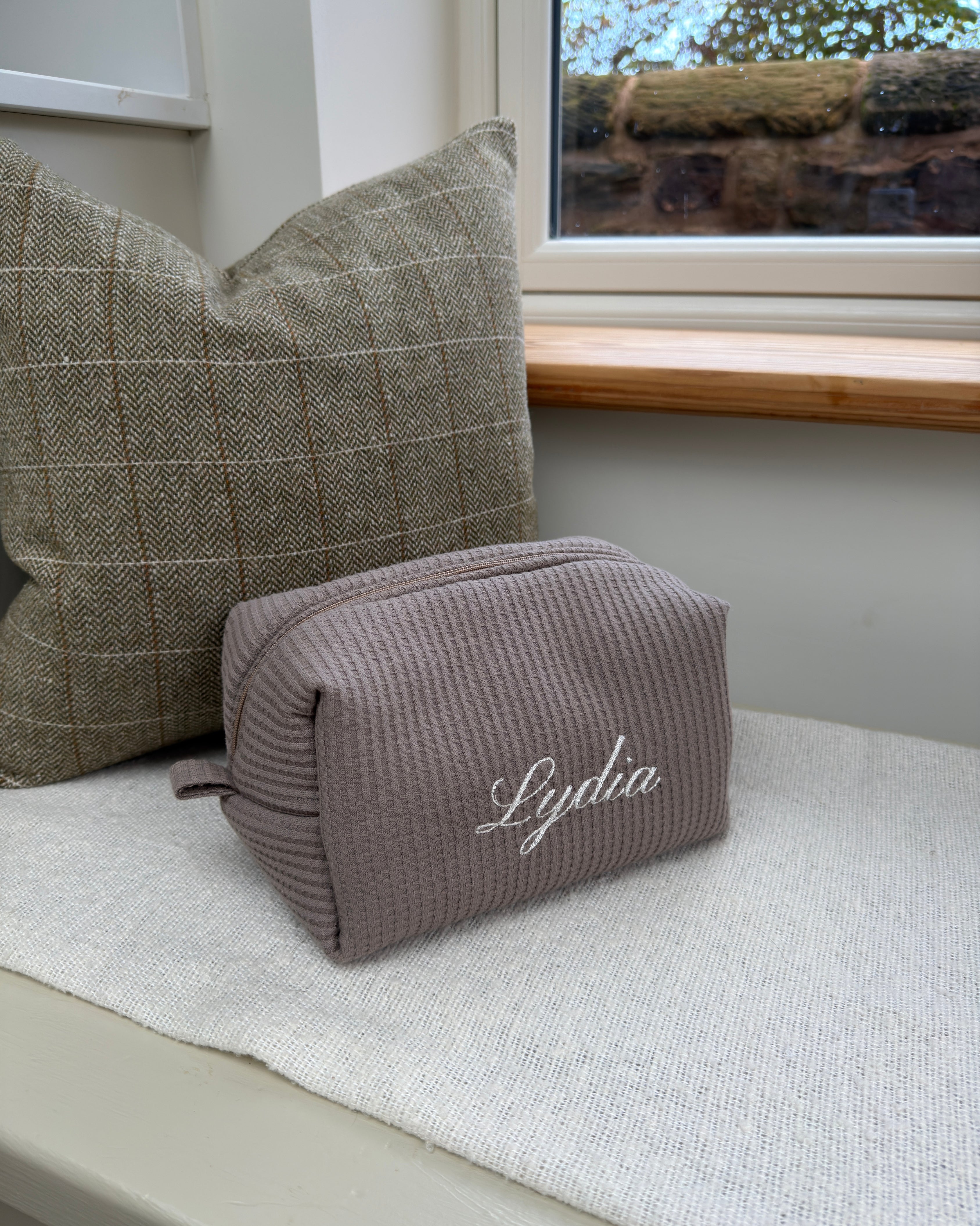 Taupe Waffle Knit Wash Bag