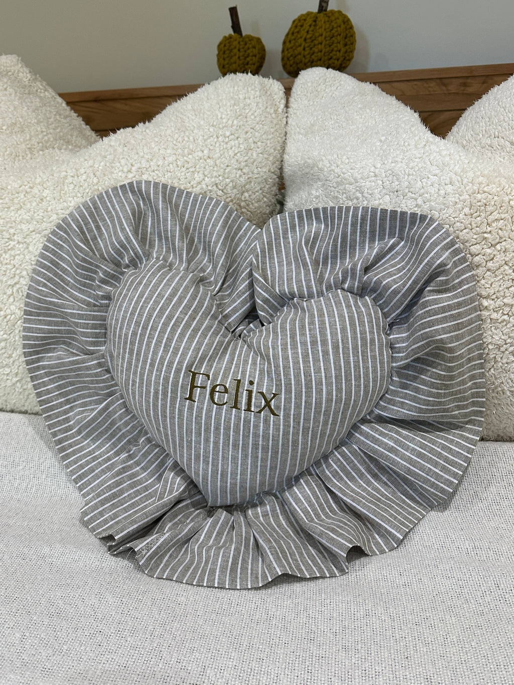 Ruffle Heart Cushion - Khaki Green