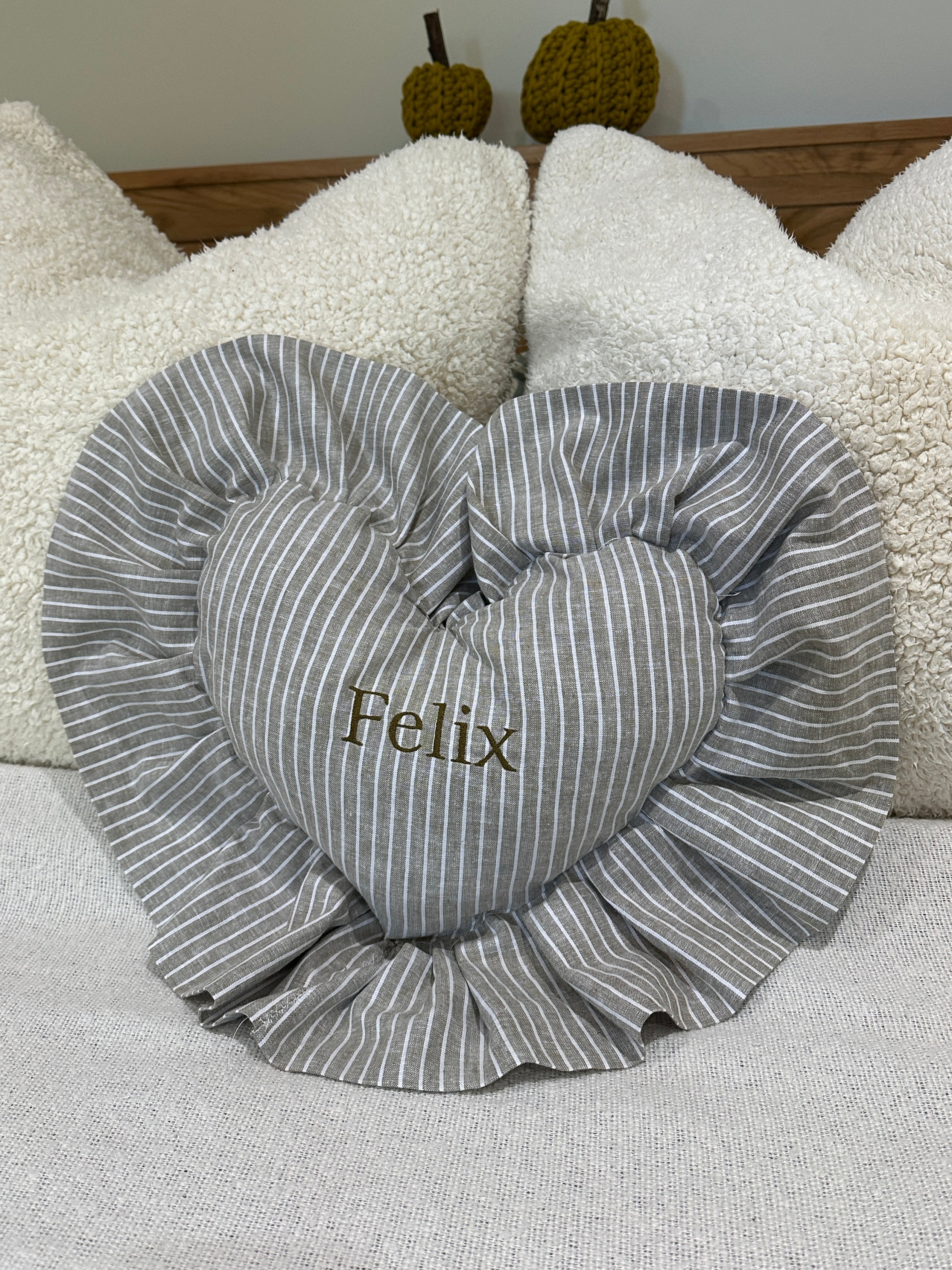 Ruffle Heart Cushion - Khaki Green