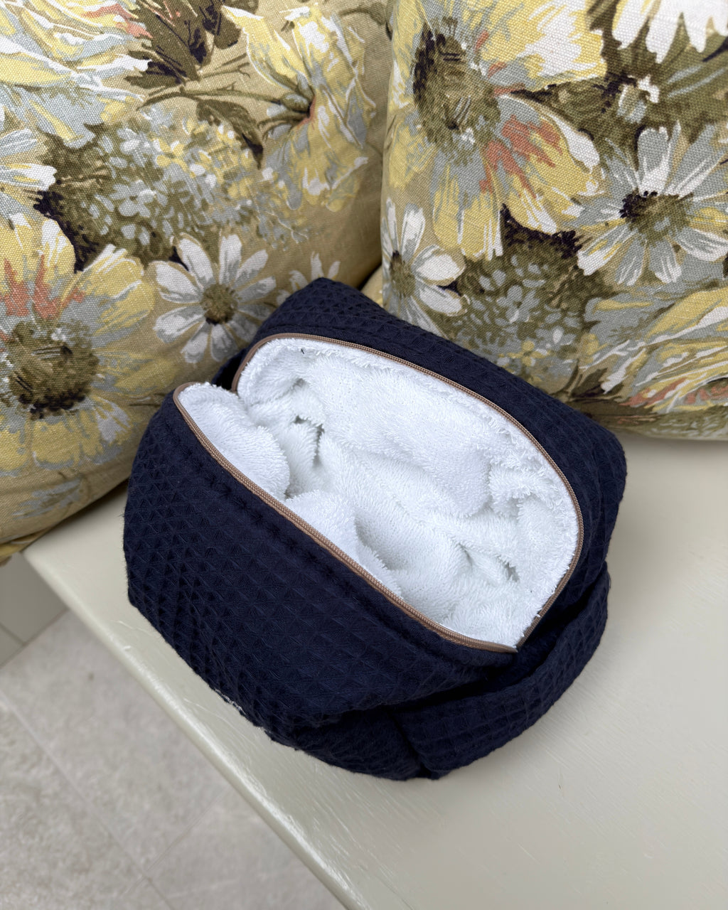 Navy Waffle Wash Bag