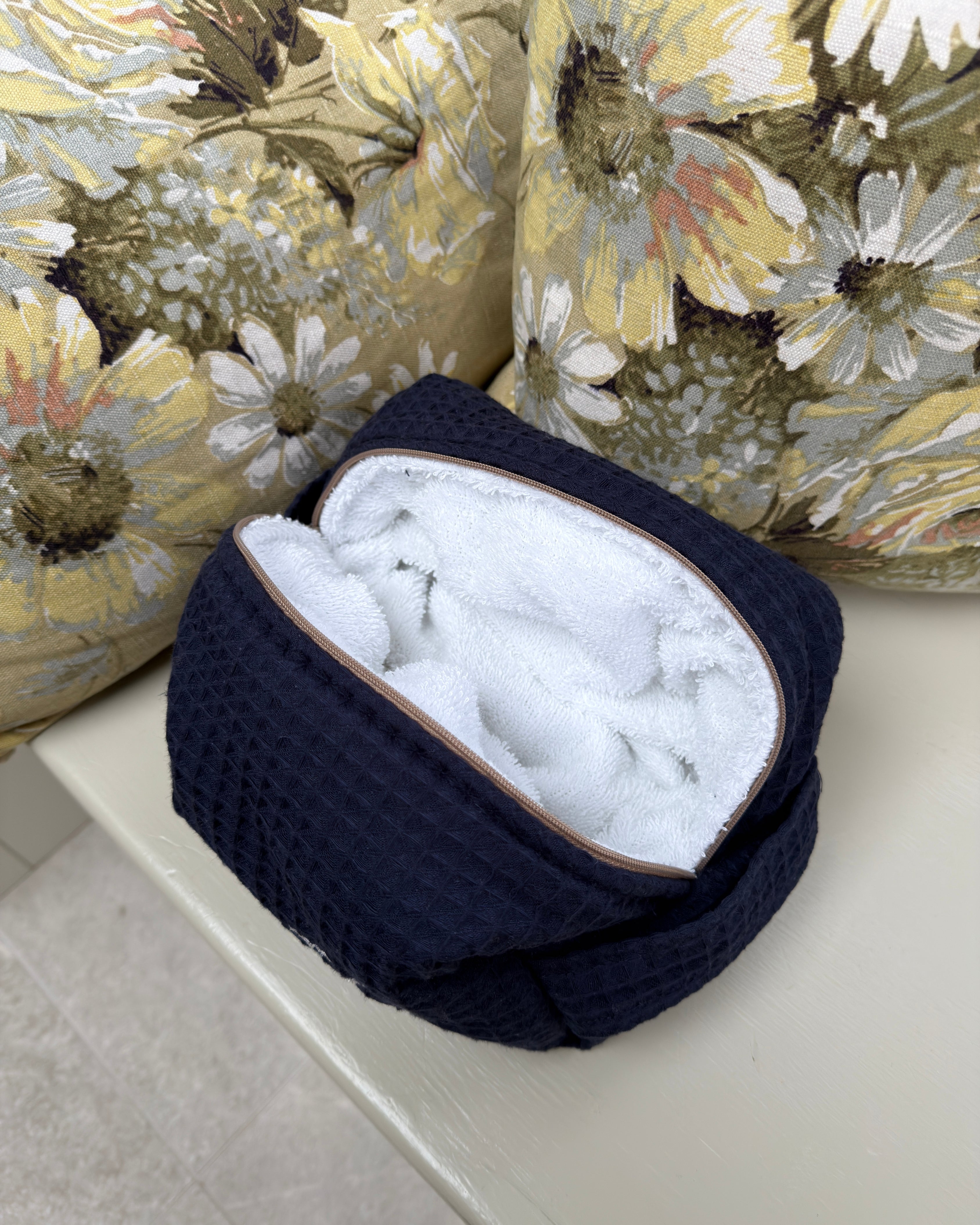 Navy Waffle Wash Bag