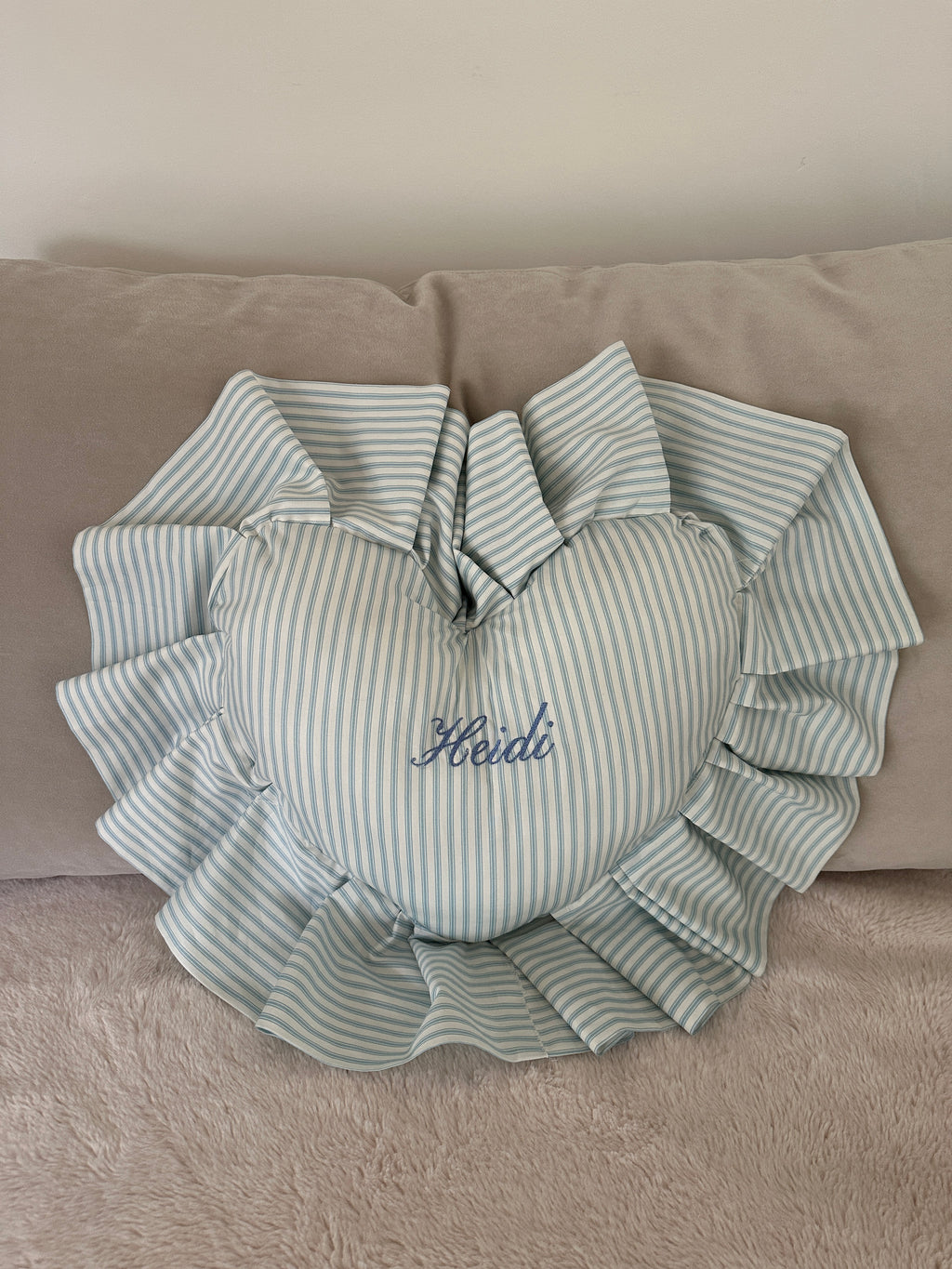 Ruffle Heart Cushion - Blue