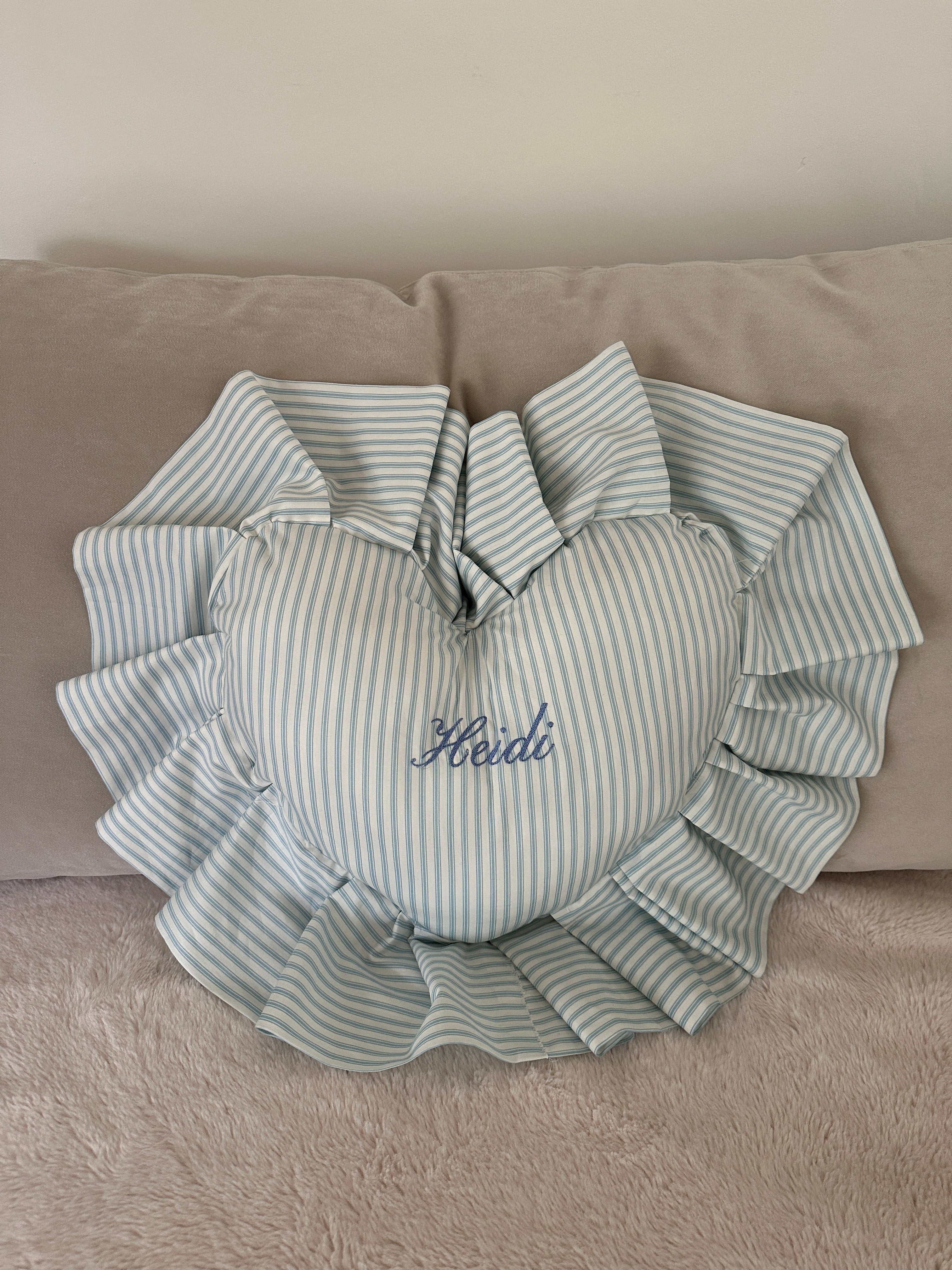 Ruffle Heart Cushion - Blue