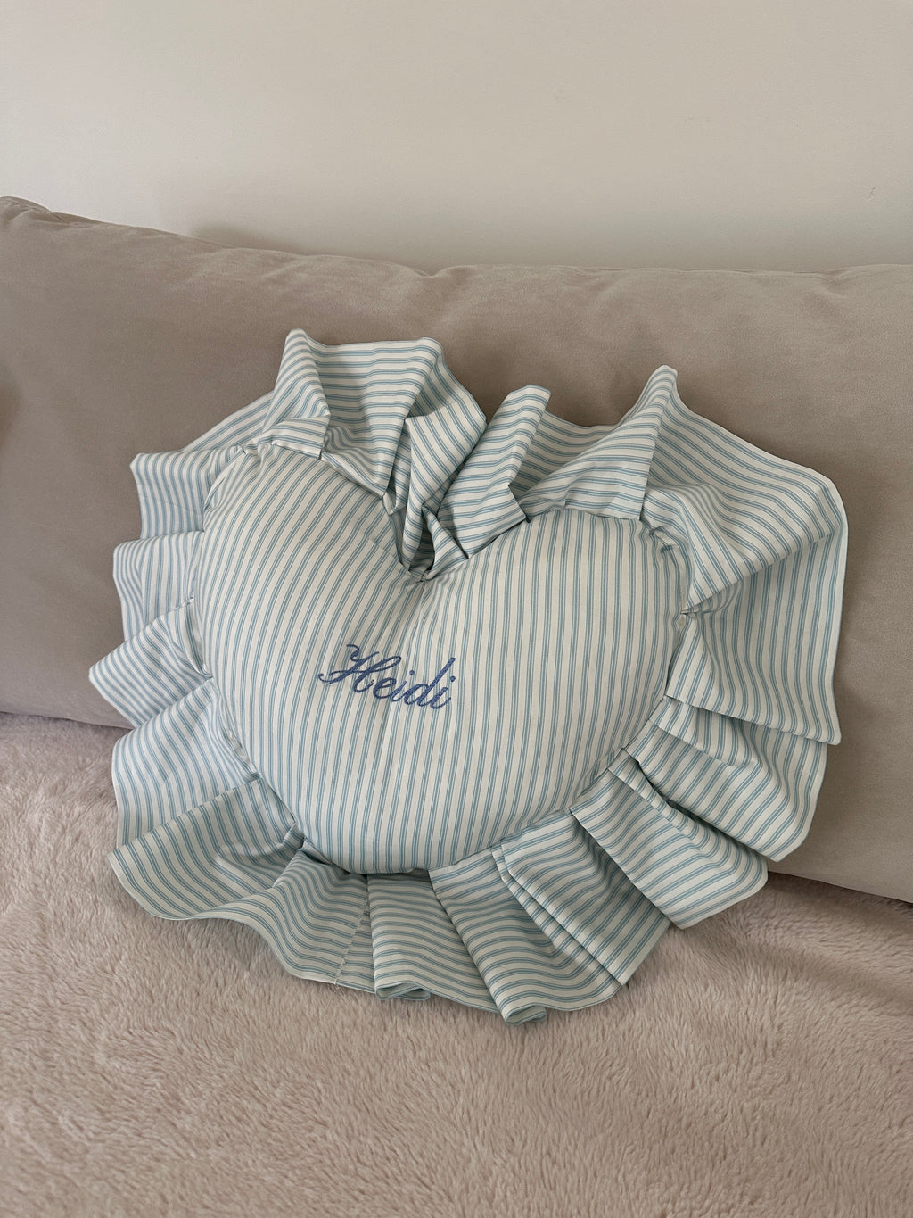 Ruffle Heart Cushion - Blue