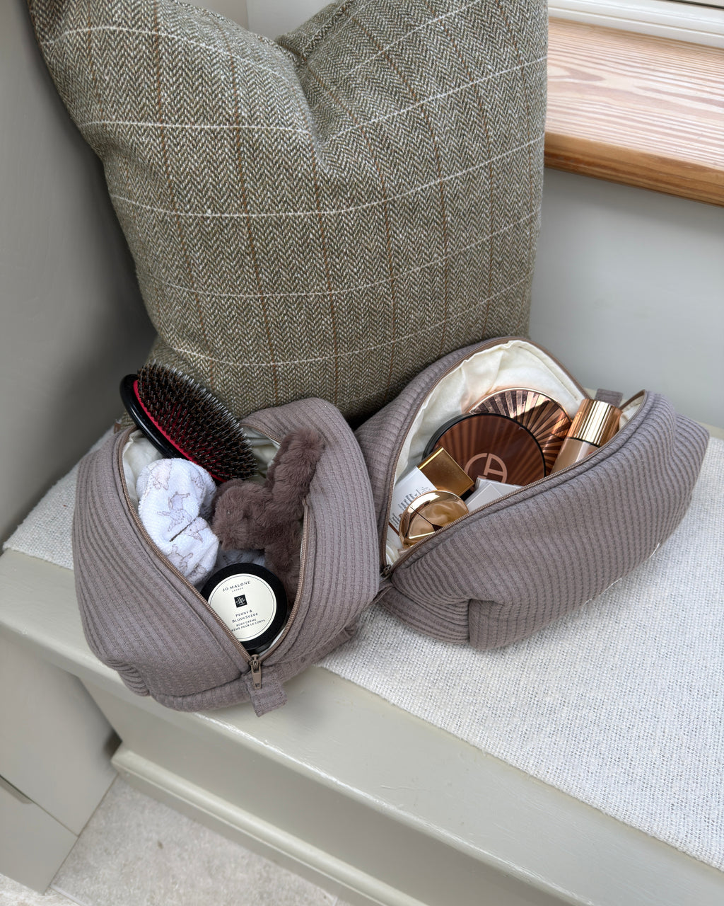 Taupe Waffle Knit Wash Bag