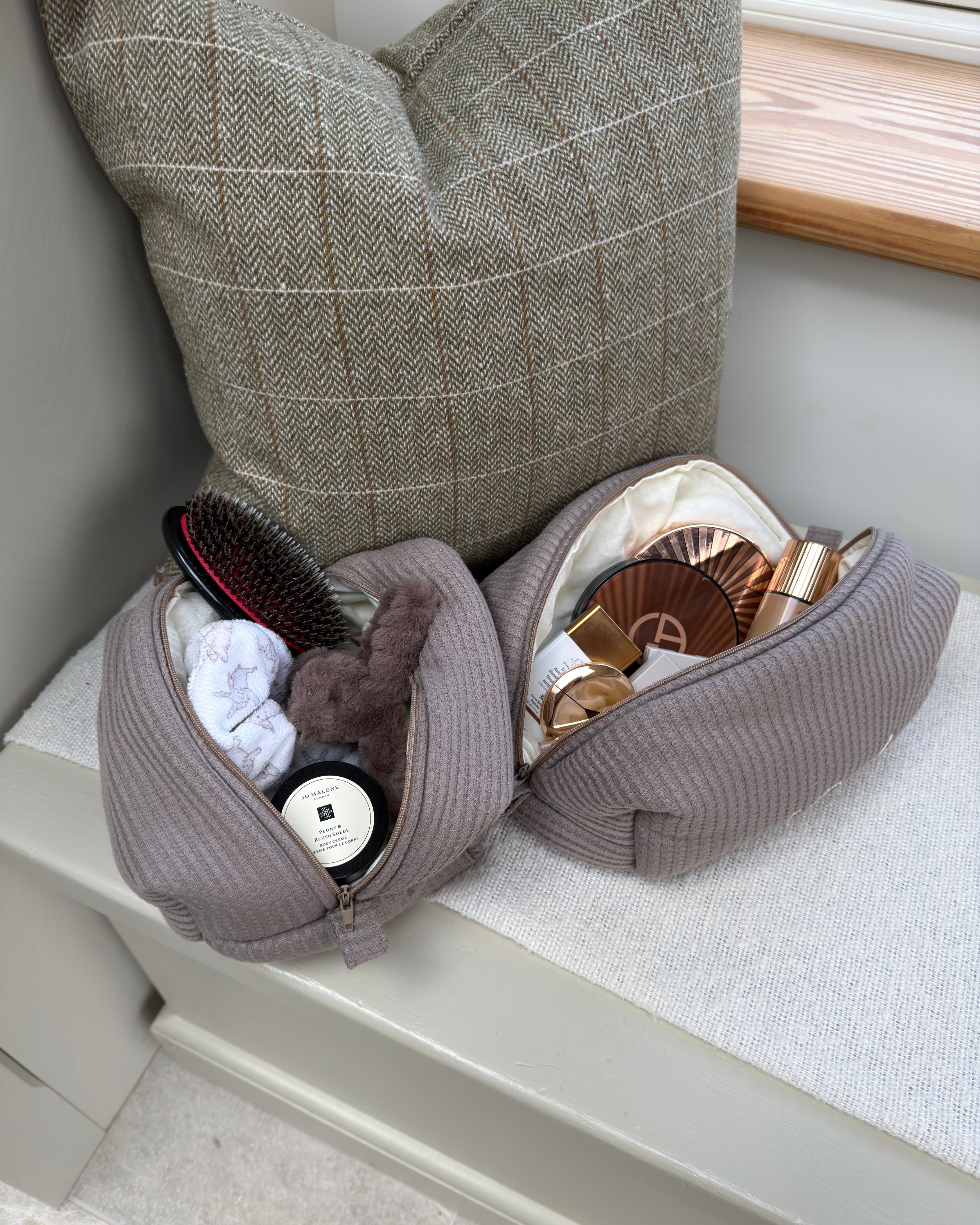 Taupe Waffle Knit Wash Bag