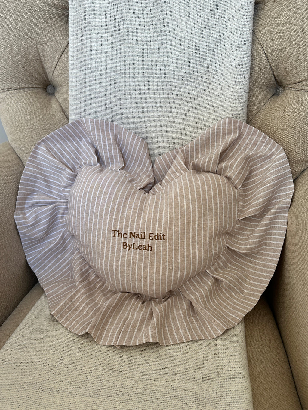 Ruffle Heart Cushion - Beige