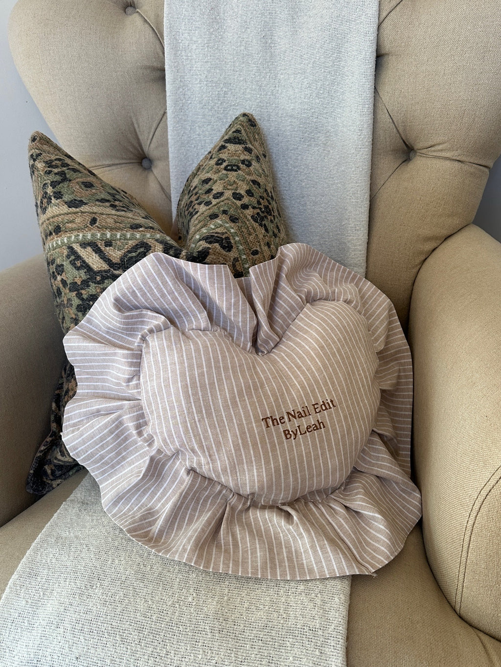 Ruffle Heart Cushion - Beige