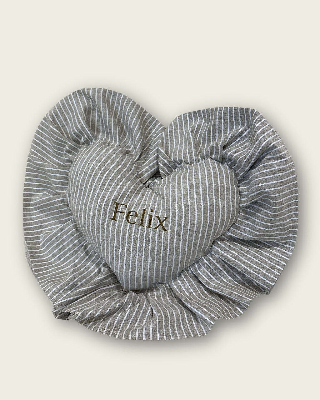 Ruffle Heart Cushion - Khaki Green