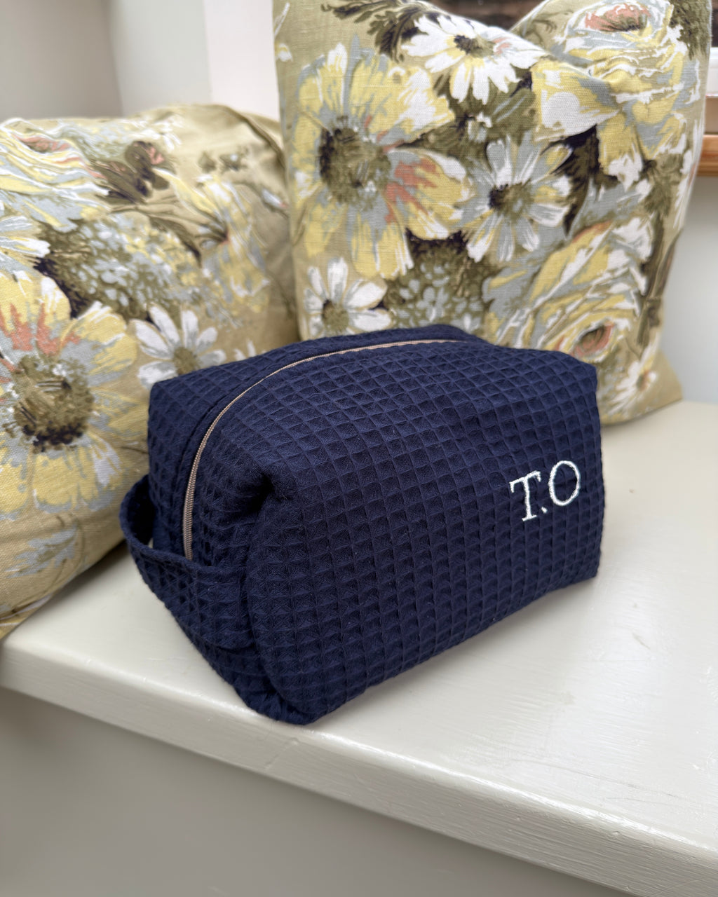 Navy Waffle Wash Bag
