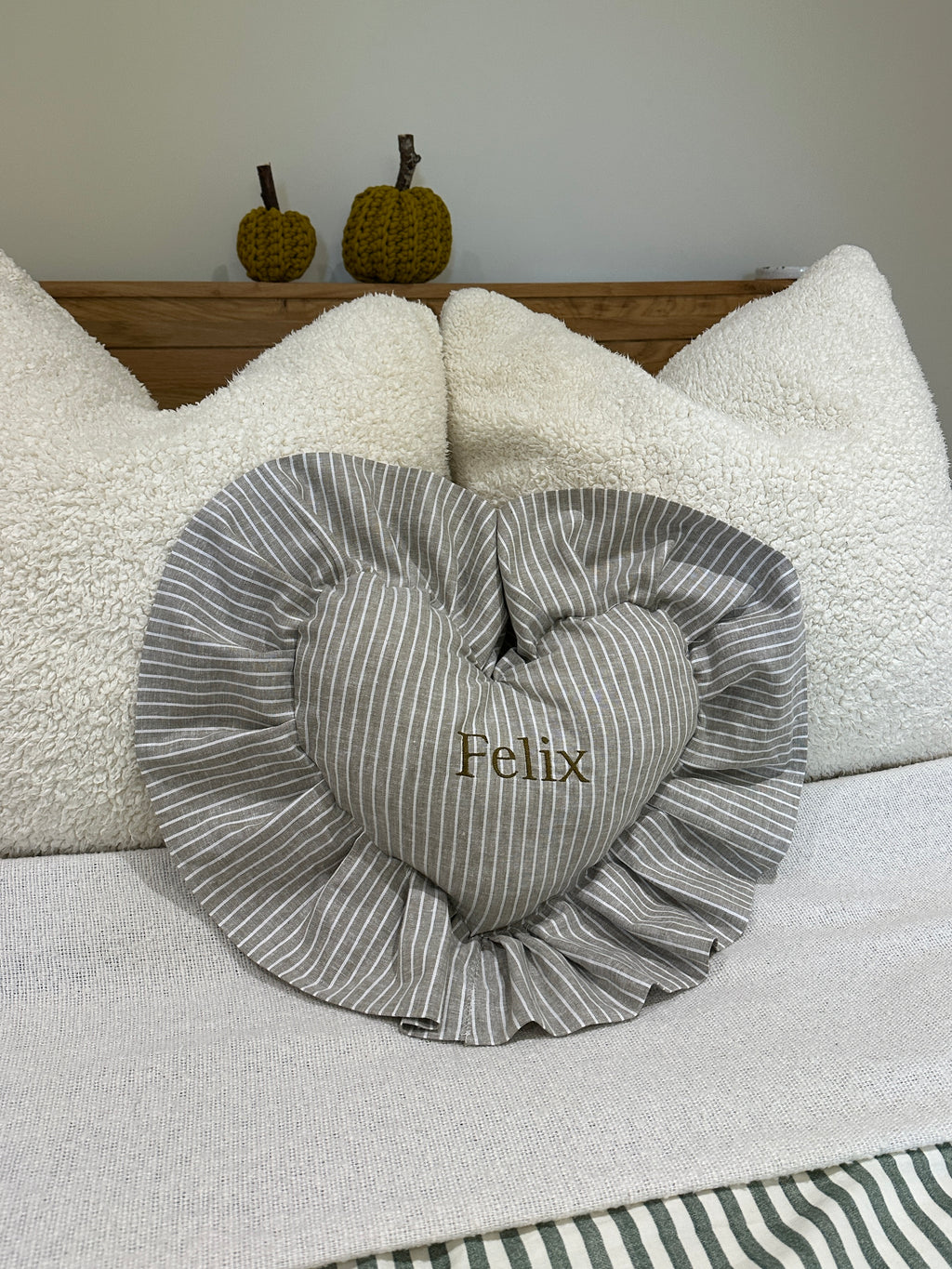 Ruffle Heart Cushion - Khaki Green