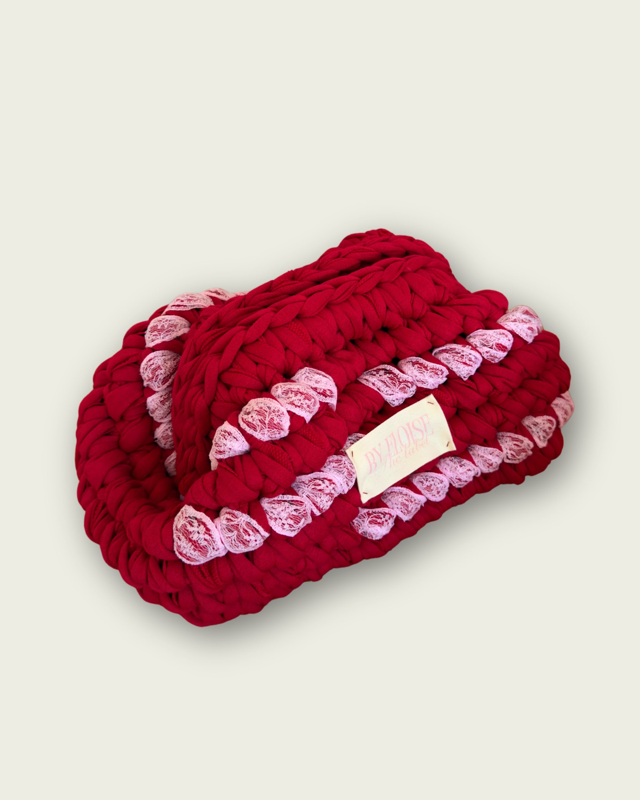 Red and Baby Pink Lace Clutch