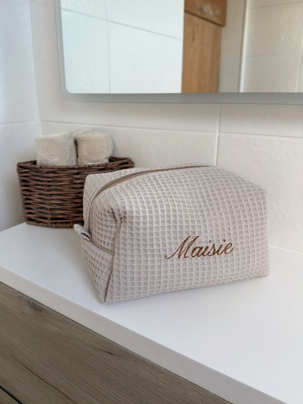 Taupe Waffle Wash Bag